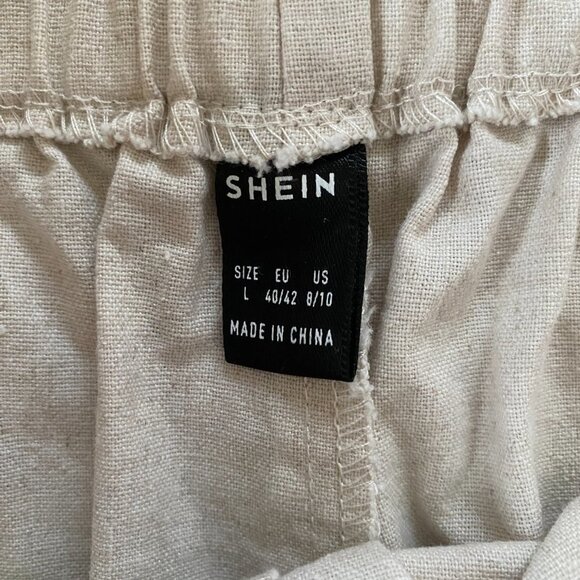 SHEIN paper bag linen blend oatmeal color pull-on elastic shorts women's size L - Picture 6 of 8